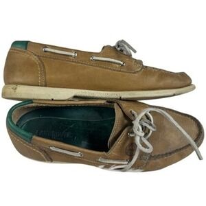 Landrover Boat Shoes‎ Men 10 M Tan Leather All Terrain Green Accent Deck Loafers